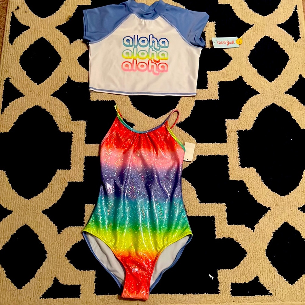 A large/ 11-12 Target rash guard and one piece